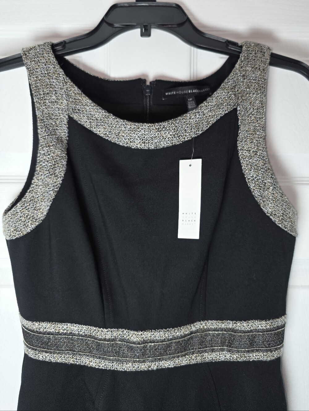 White House Black Market Black Midi Dress with Silver Metallic Trim - Picture 4 of 9